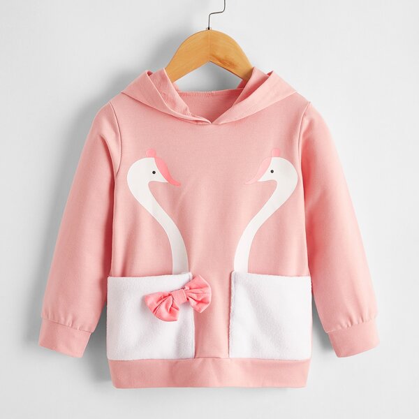 

Toddler Girls Cartoon Graphic Hooded Sweatshirt, Coral pink