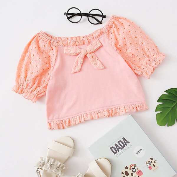 

Toddler Girls Eyelet Embroidered Blouse, Coral pink