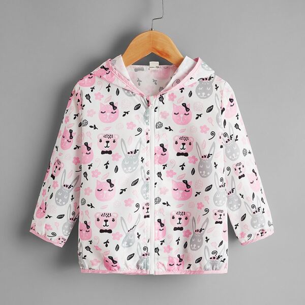 

Toddler Girls Cartoon Graphic Hooded Jacket, White