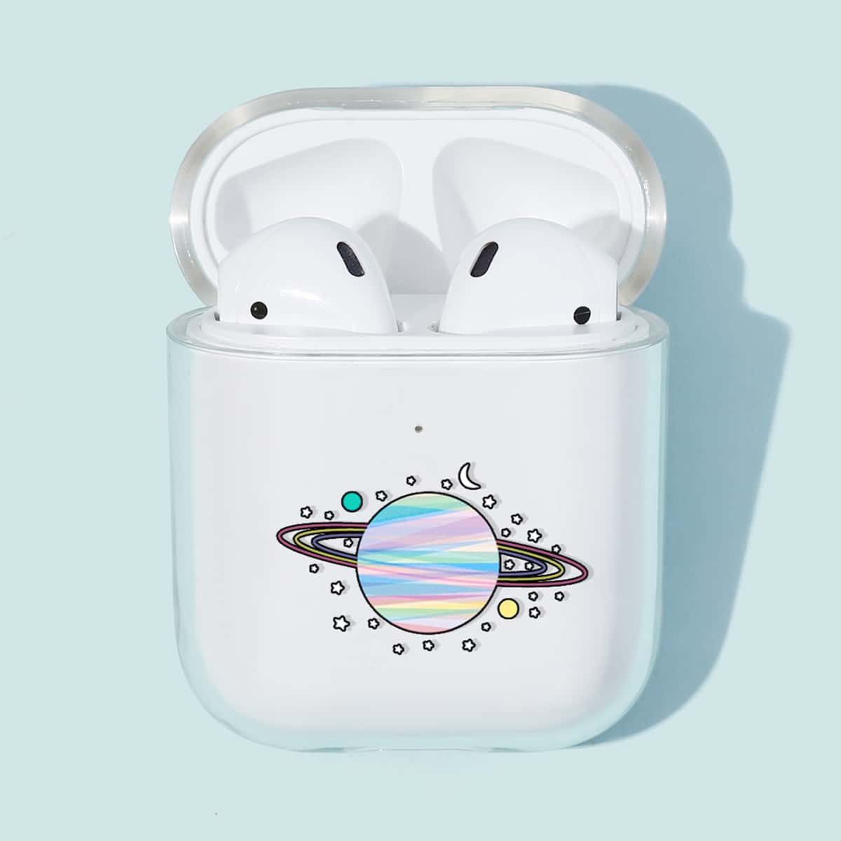 

1pc Planet Pattern Clear Airpods Case, Blue