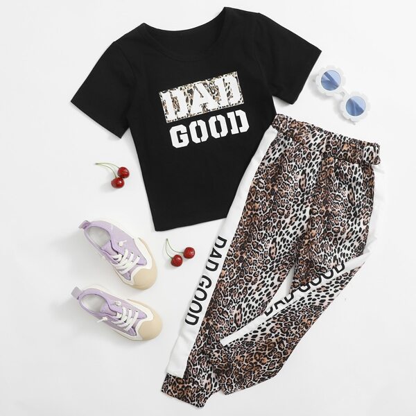 

Toddler Girls Letter Graphic Tee & Leopard Sweatpants, Multicolor