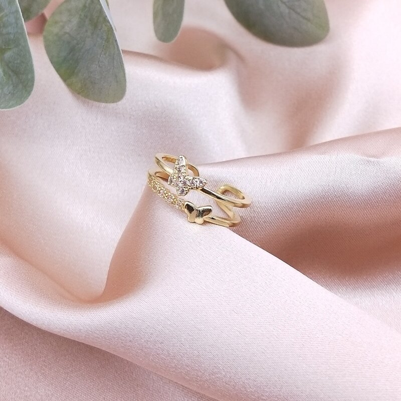 

Rhinestone Decor Butterfly Decor Ring, Gold