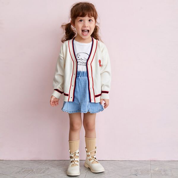 

Toddler Girls Cartoon Embroidery Cardigan, White