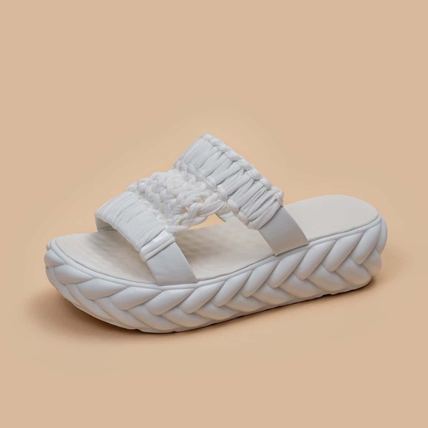 

Open Toe Braided Cut Out Slide Sandals, White
