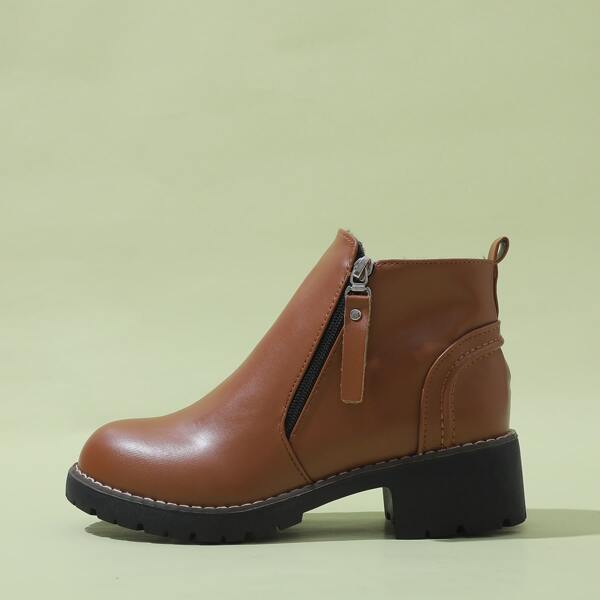 

Minimalist Zip Side Wide Fit Ankle Boots, Brown