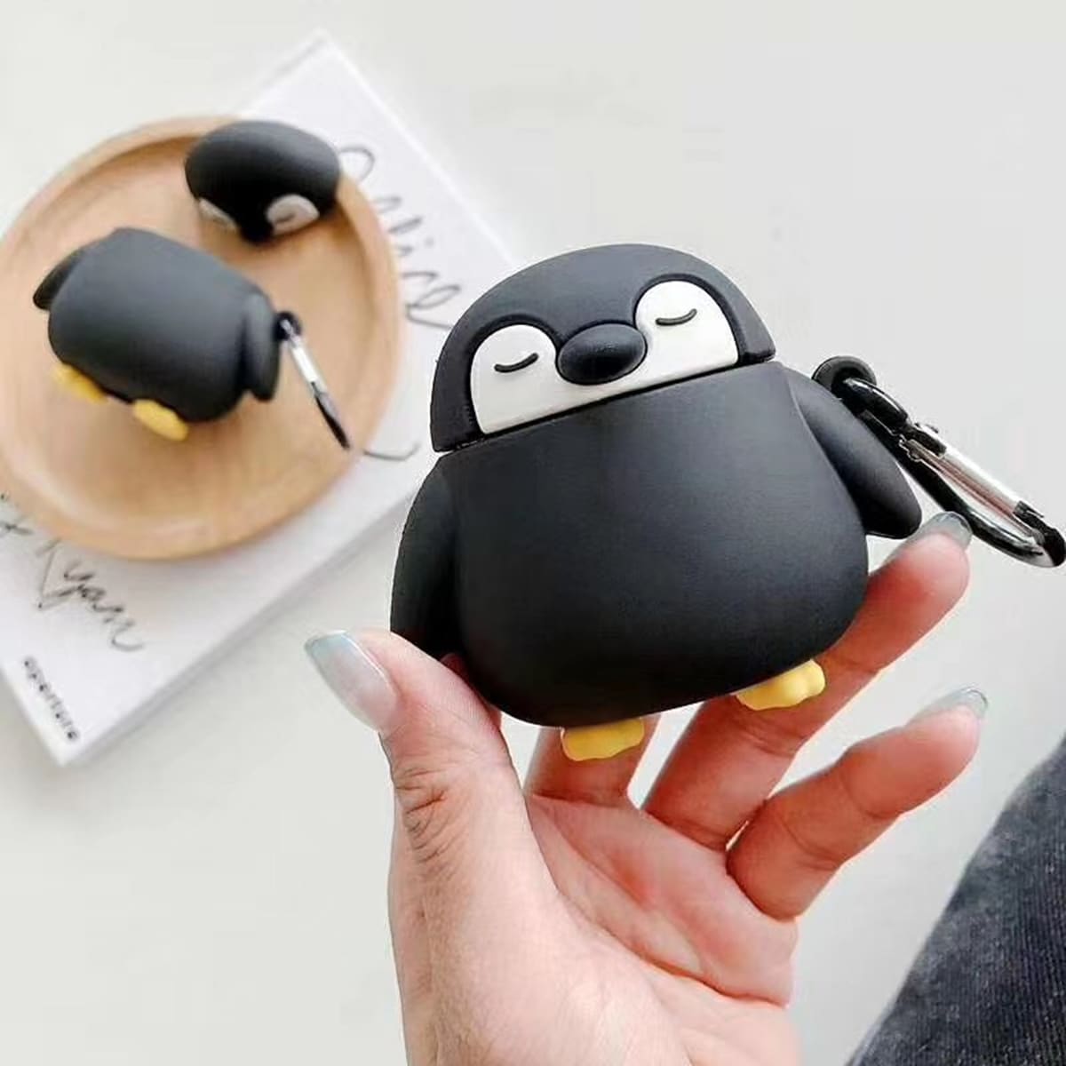 

Cartoon Penguin Airpods Case, Black