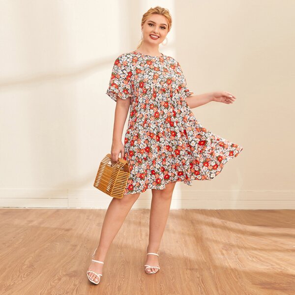 

Plus Allover Floral Print Smock Dress, Multicolor