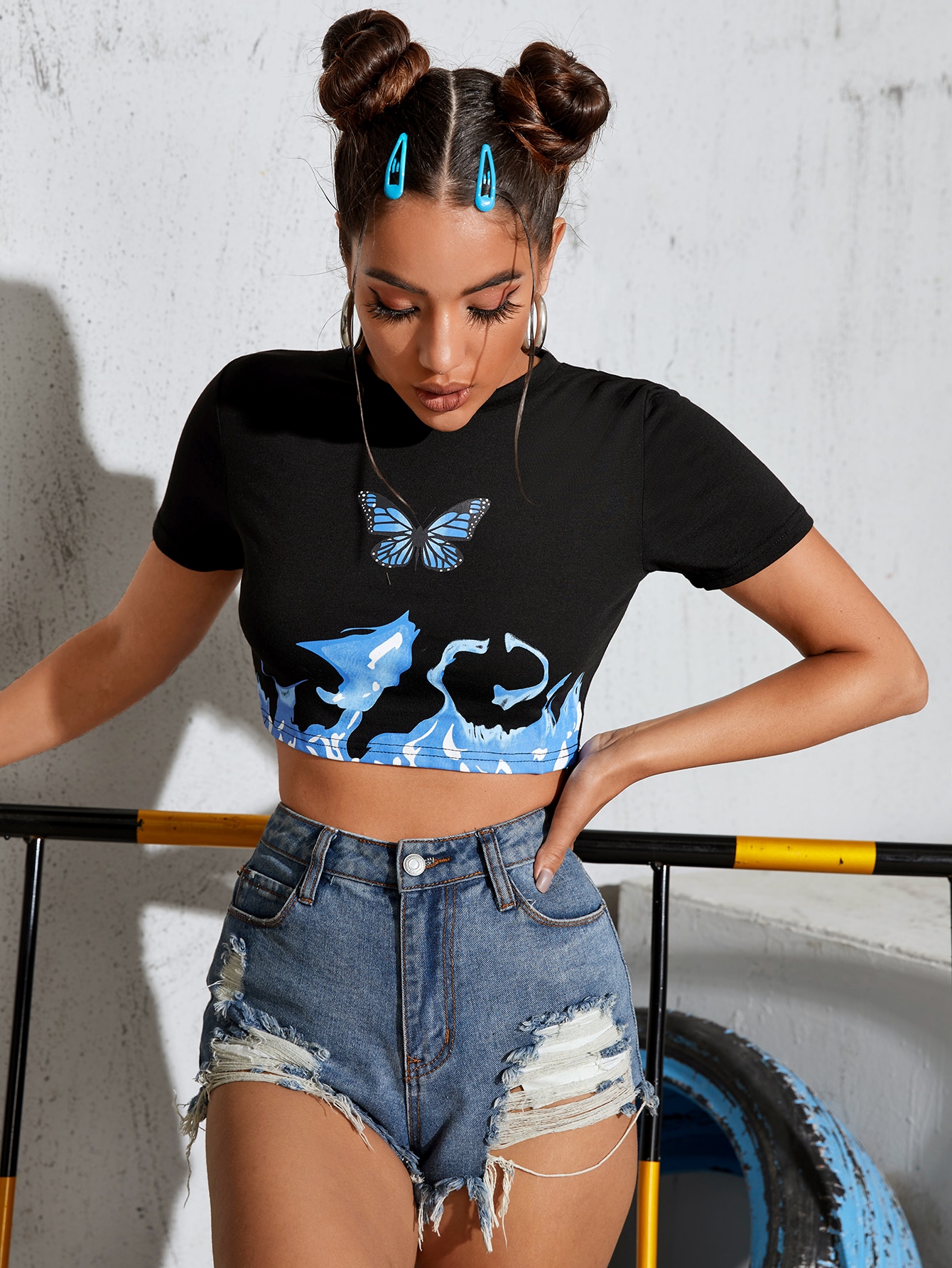DAZY Butterfly Print Crop Tee