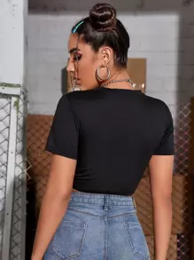 SHEIN Unity Top corto con estampado de mariposa - Negro - Ver 2