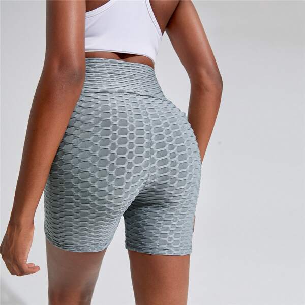 

Wide Waistband Textured Knit Biker Shorts, Grey