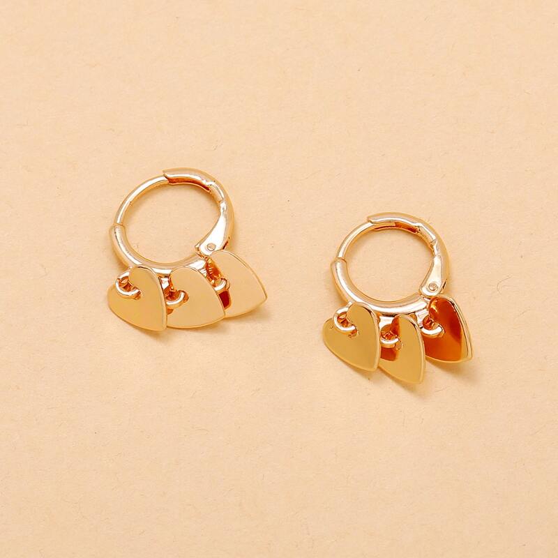 

Heart Tassel Round Drop Earrings, Gold