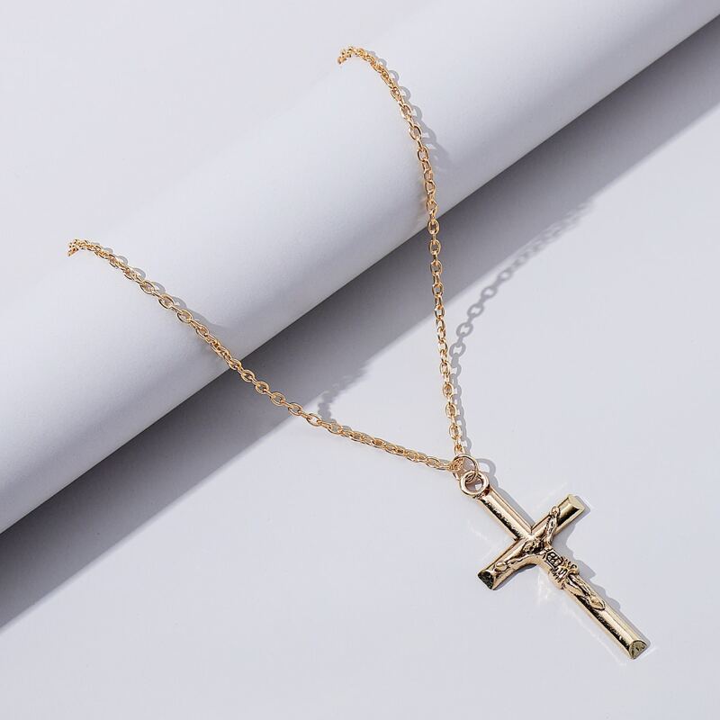 

Guys Metal Cross Charm Necklace, Gold