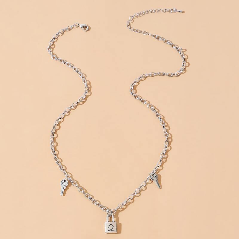 

Lock & Key Pendant Necklace, Silver