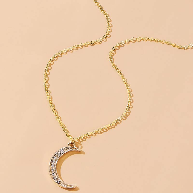 

Rhinestone Moon Pendant Necklace, Gold