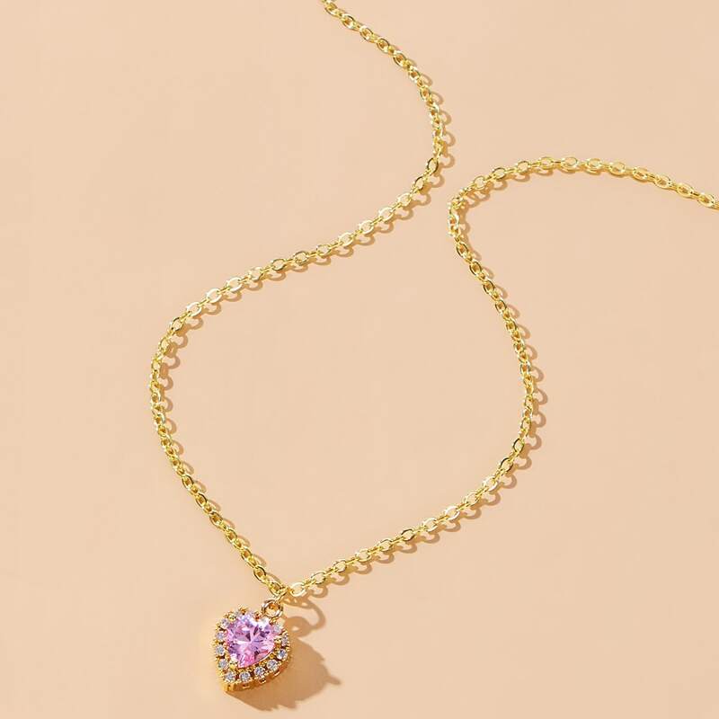 

Rhinestone Heart Pendant Necklace, Gold