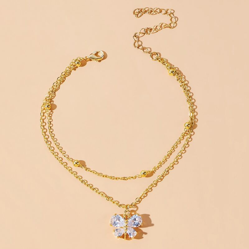 

Rhinestone Butterfly Chain Anklet, Gold