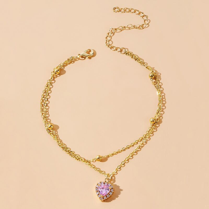 

Rhinestone Heart Anklet, Gold
