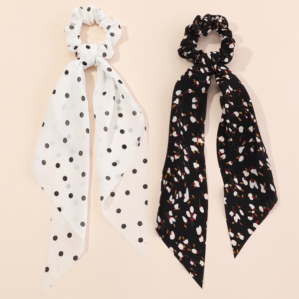 

2pcs Flower Scrunchie Scarf, Black and white