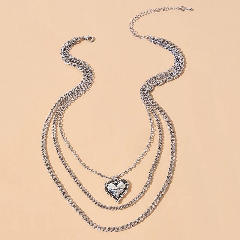 

Heart Layered Chain Necklace, Silver