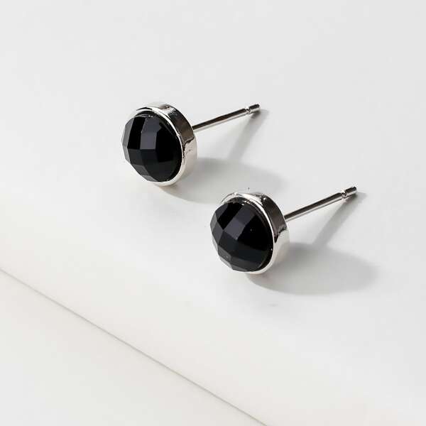 

Men Round Stud Earrings, Black