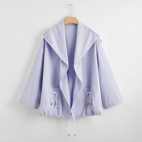 

Plus Waterfall Collar Roll-up Sleeve Drawstring Coat, Lilac purple