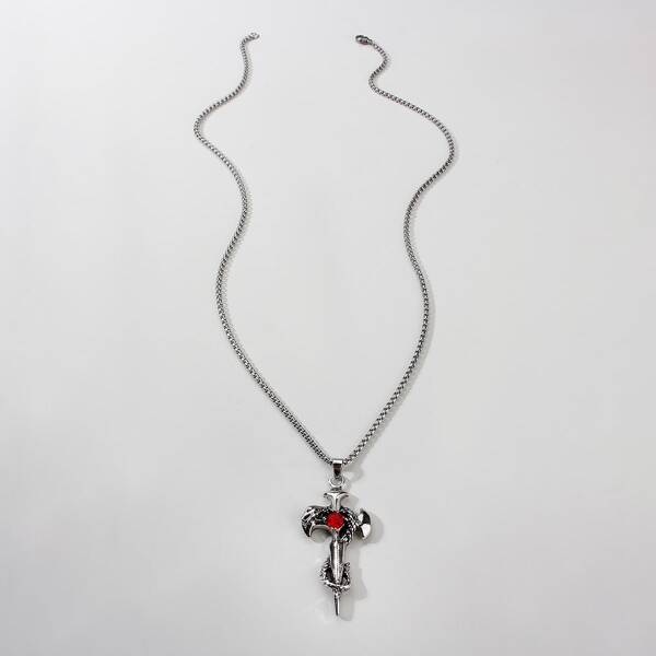 

Men Rhinestone Animal Charm Necklace, Silver