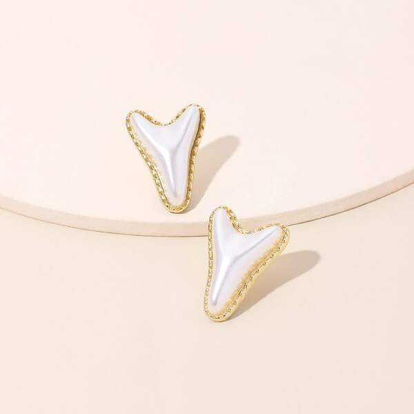 

Triangle Faux Pearl Stud Earrings, Gold