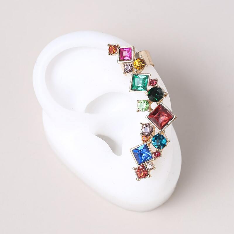

Color Rhinestone Inlaid Ear Climber, Multicolor