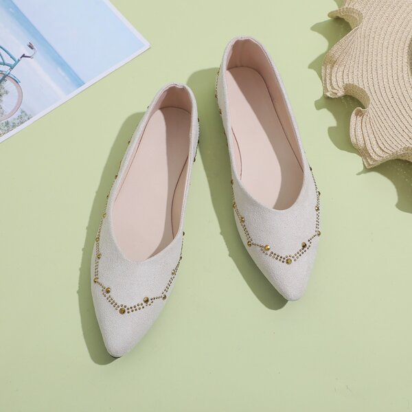 

Studded Decor Slip On Flats, Beige