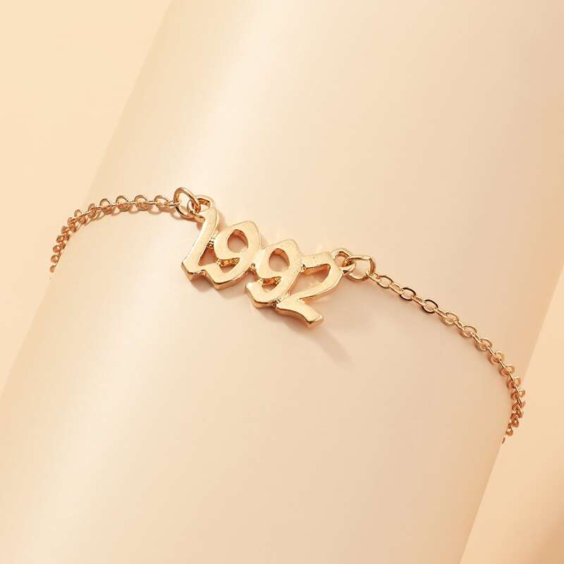 

Metal Number Charm Anklet, Gold