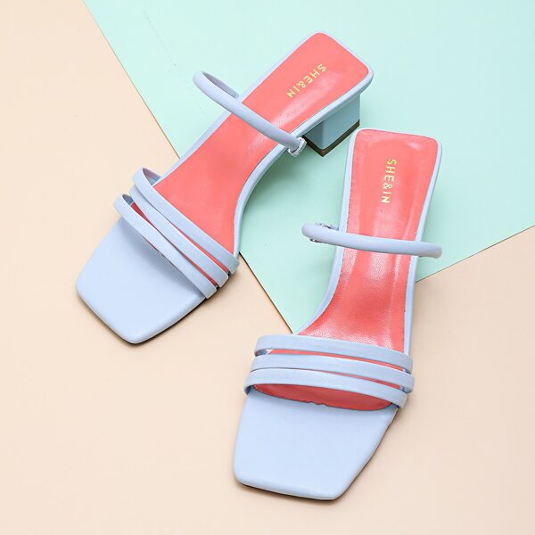 

Open Toe Strappy Chunky Heeled Mules, Baby blue
