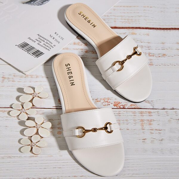 

Metal Decor Slide Sandals, White