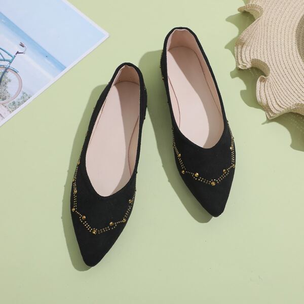 

Studded Decor Slip On Flats, Black