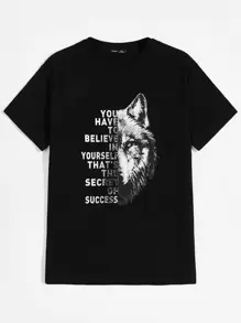 Manfinity VCAY Men Cotton Wolf & Slogan Graphic Tee - Black - View 1