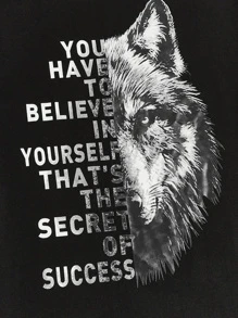 Manfinity VCAY Men Cotton Wolf & Slogan Graphic Tee - Black - View 3