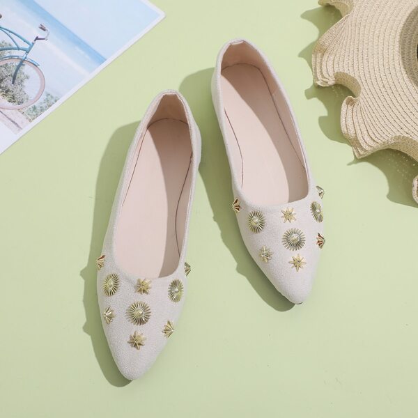 

Metal Decor Slip On Flats, Beige