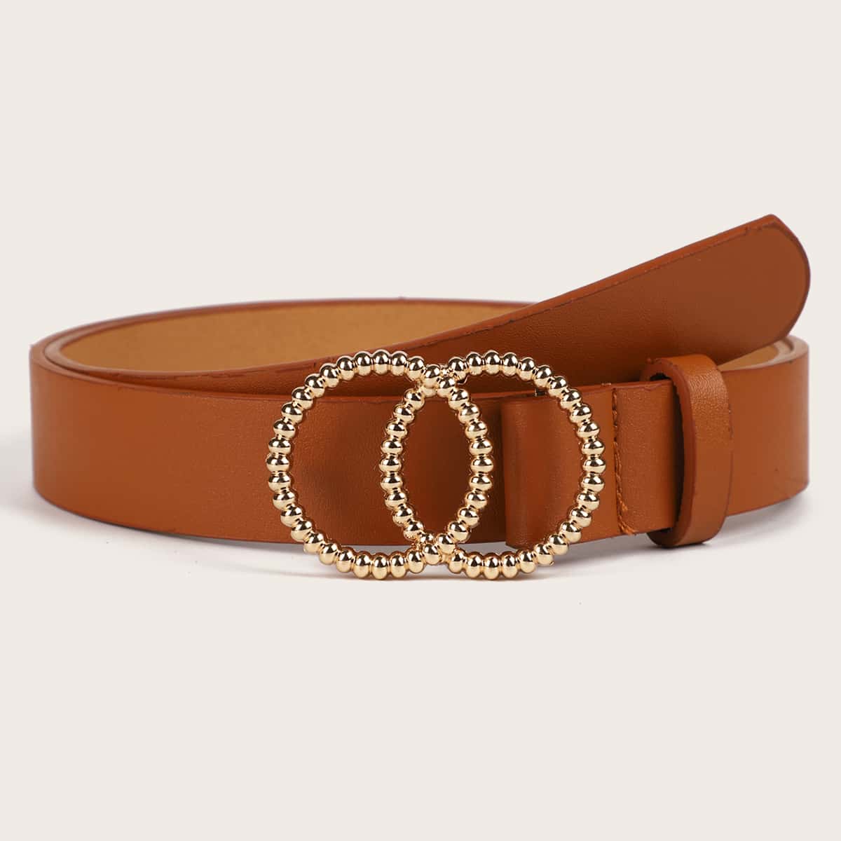 

PU Double Ring Buckle Belt, Coffee brown