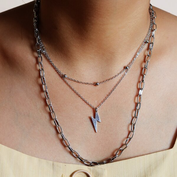 

Lightning Moon Pendant Multilayer Necklace, Silver