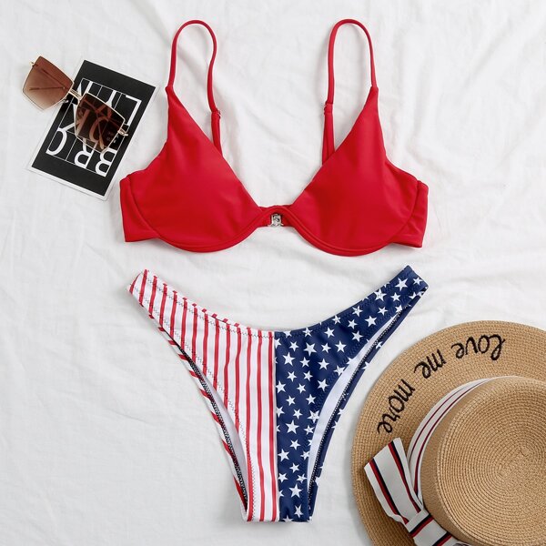 

American Flag Underwire Bikini Swimsuit, Multicolor