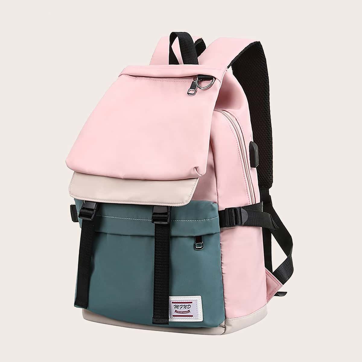 

Pocket Front Colorblock Backpack, Pink