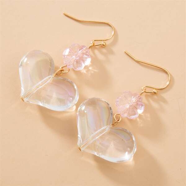 

Clear Heart Drop Earrings