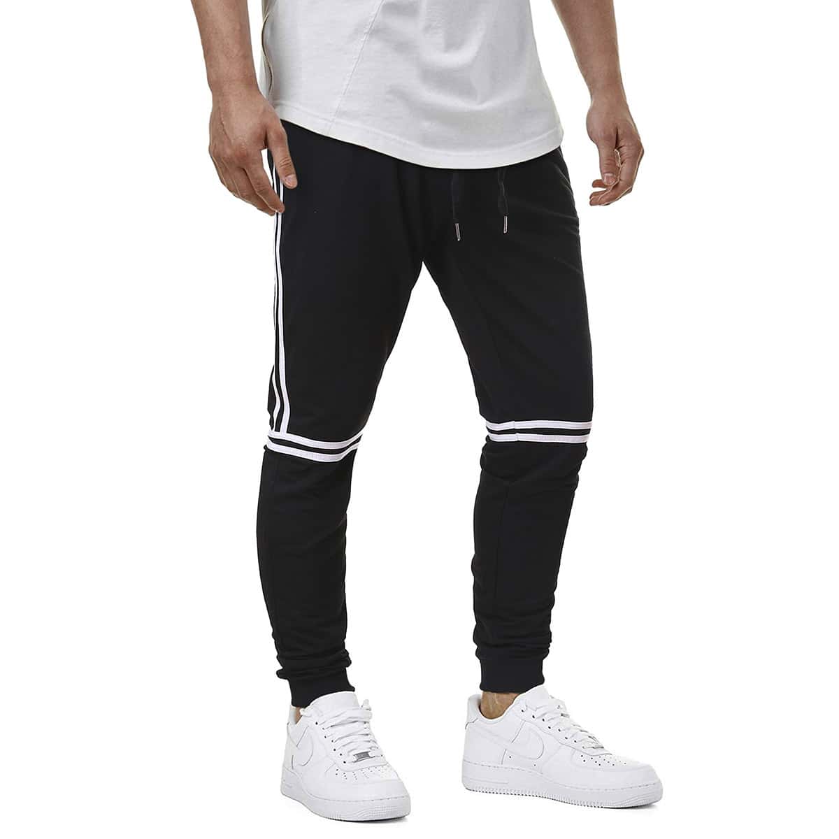

Guys Striped Drawstring Waist Sweatpants, Black