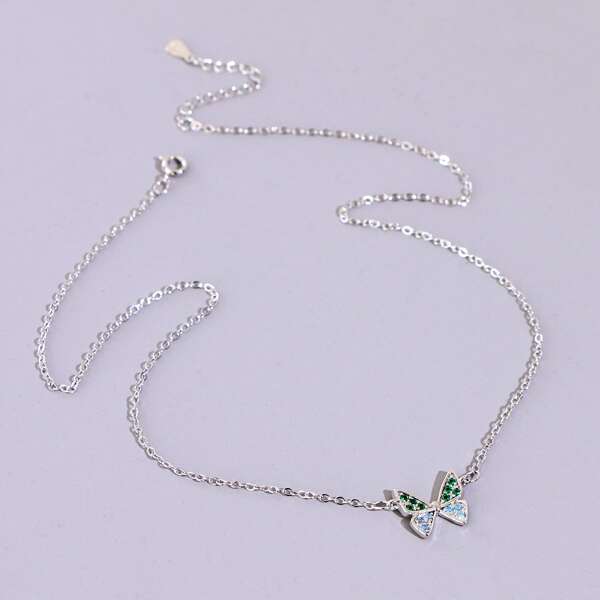 

Rhinestone Decor Butterfly Decor Necklace, Silver