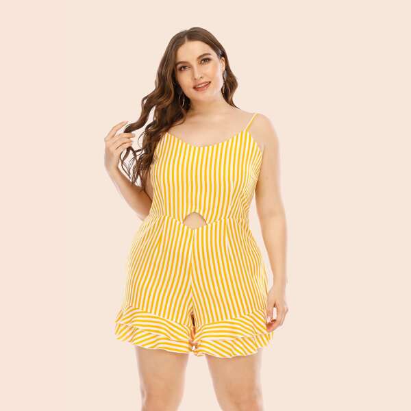 

Plus Striped Peekaboo Cami Jumpsuit, Yellow
