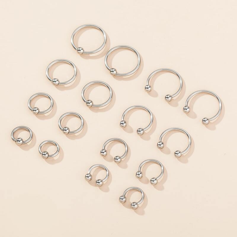 

8pairs Round Ball Nose Ring, Silver