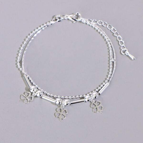 

Clover Charm Layered Bracelet, Silver