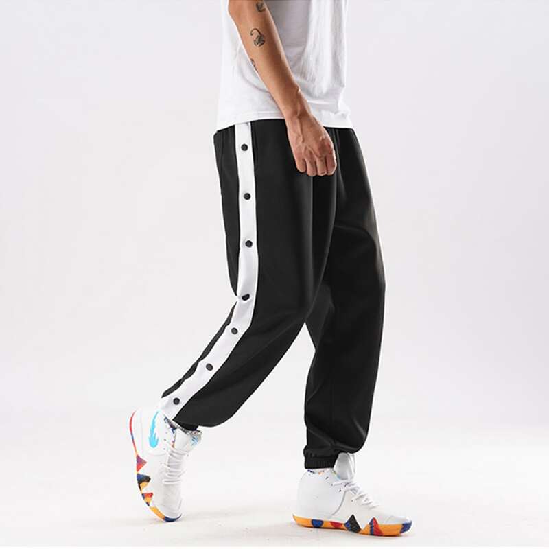 

Guys Contrast Panel Button Side Sweatpants, Black