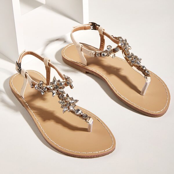 

Gemstone Decor Thong Sandals, Beige