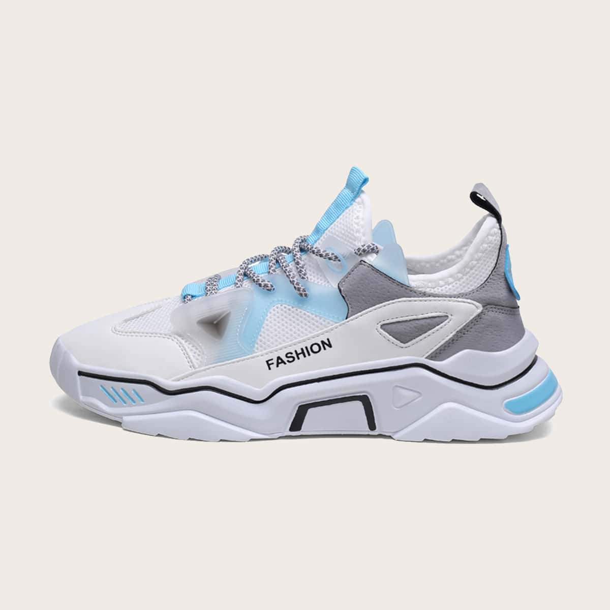 

Guys Lace-up Decor Color Block Chunky Sneakers, Blue and white