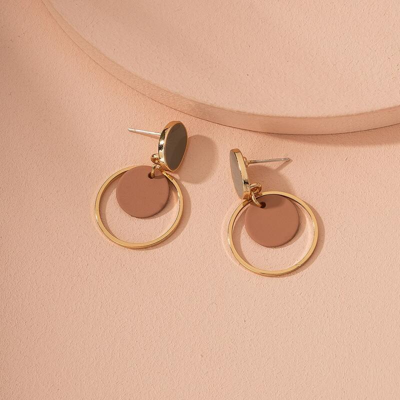 

Colorful Round Drop Earrings, Coffee brown